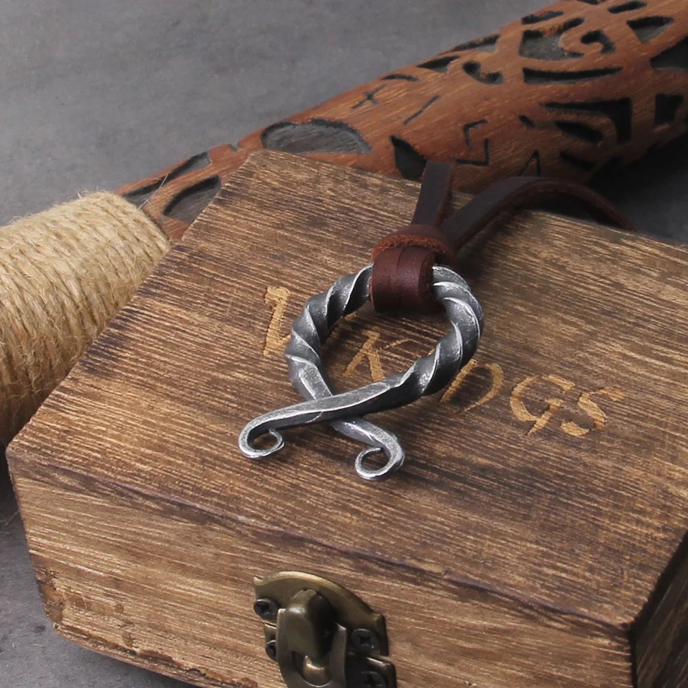 Odin Rune Necklace with leather Chain with wooden box