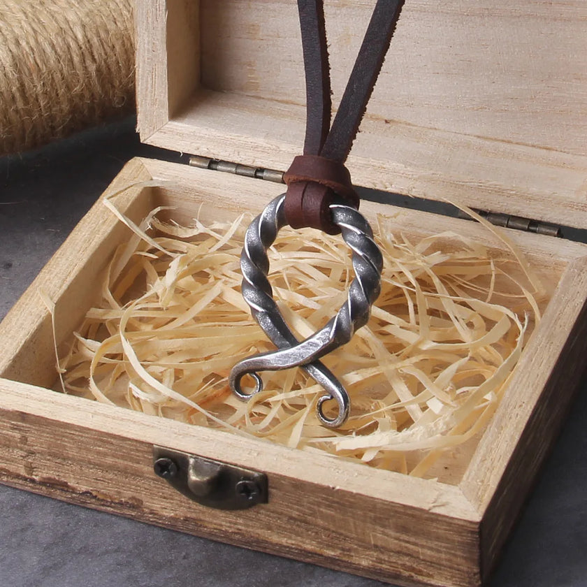 Odin Rune Necklace with leather Chain with wooden box