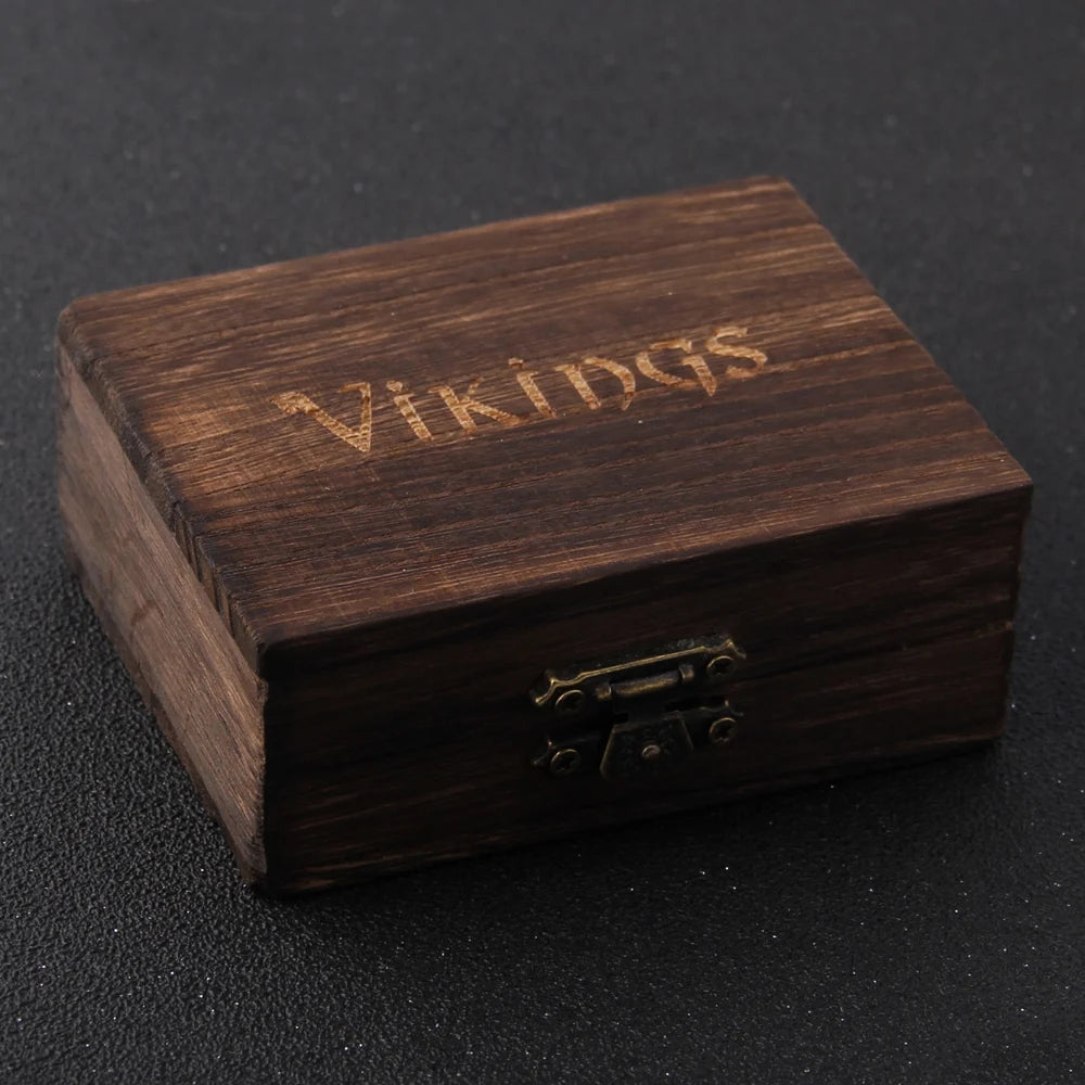 Odin Rune Necklace with leather Chain with wooden box