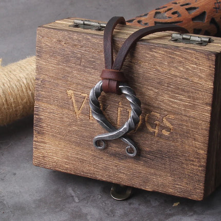 Odin Rune Necklace with leather Chain with wooden box